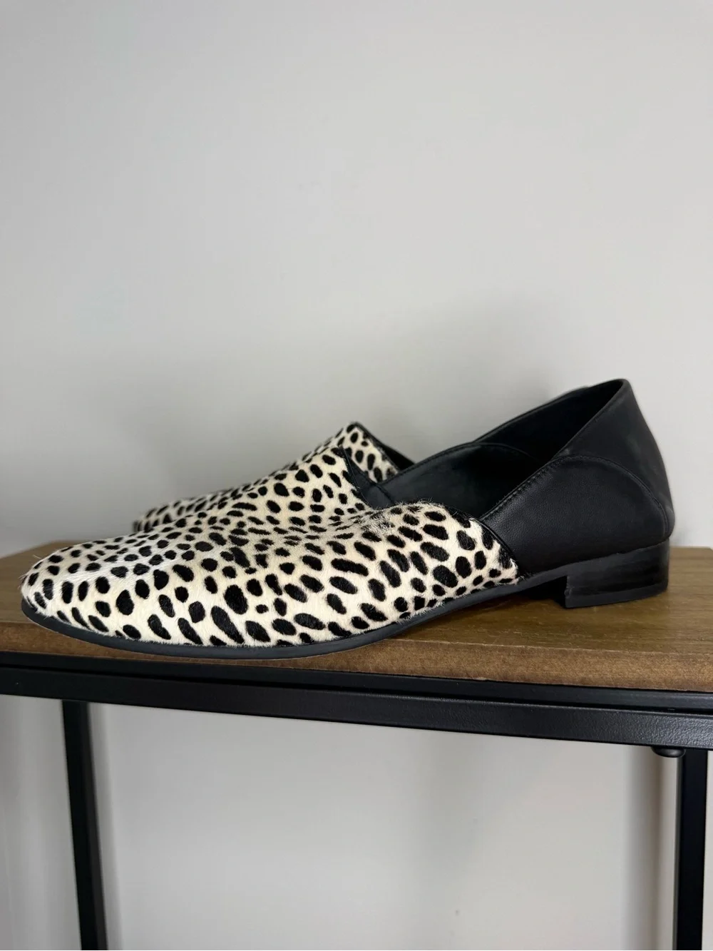 Clarks Pure Tone shoes in a black and white snow leopard print
